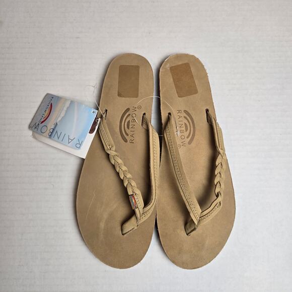 Rainbow Flirty Braidy Leather Sandals Size Womens 11 Sierra Brown Narrow Strap - Picture 1 of 4